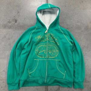 Y2K Ecko Unltd. Green Zip Up Hoodie with Gold Rhinestone Logo Size 3XL